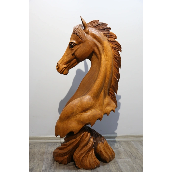 Ahşap Maun Ağacı At Büstü 80 Cm Ratnı-10