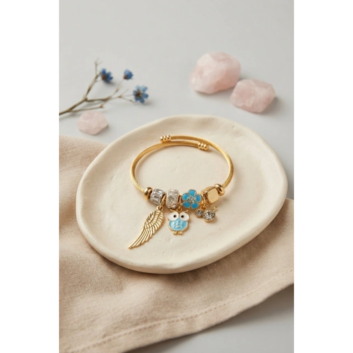 Baykuş Model Gold Renk Charmlı Bileklik TJ-BB8681