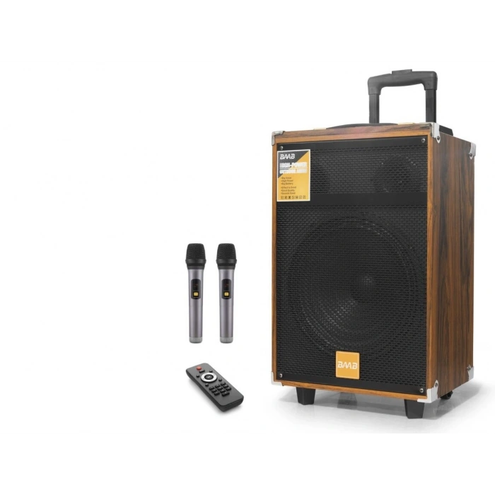 Bluetooth Hoparlör Fm Radyo 12 Inç Usb Tf Aux Çift Mikrofonlu Kumandalı - Ahşap BQ12
