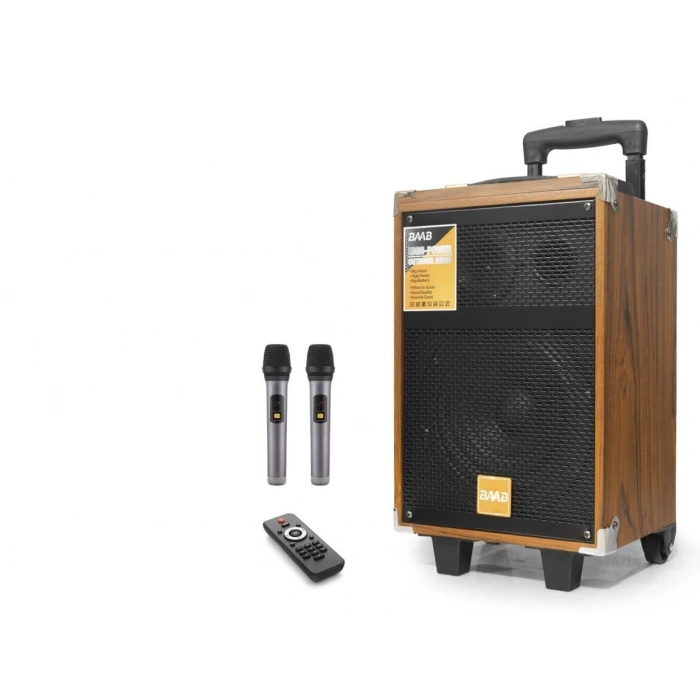 Bluetooth Hoparlör Fm Radyo 8 Inç Usb Tf Aux Çift Mikrofonlu Kumandalı - Ahşap BQ8