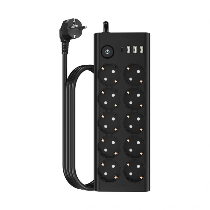 Çoklu Priz 10 lu + 3 USB + 1 Type-C 3680W 16A Anahtarlı Akım Korumalı Uzatma Prizi (2 Metre Kablo) FTR14