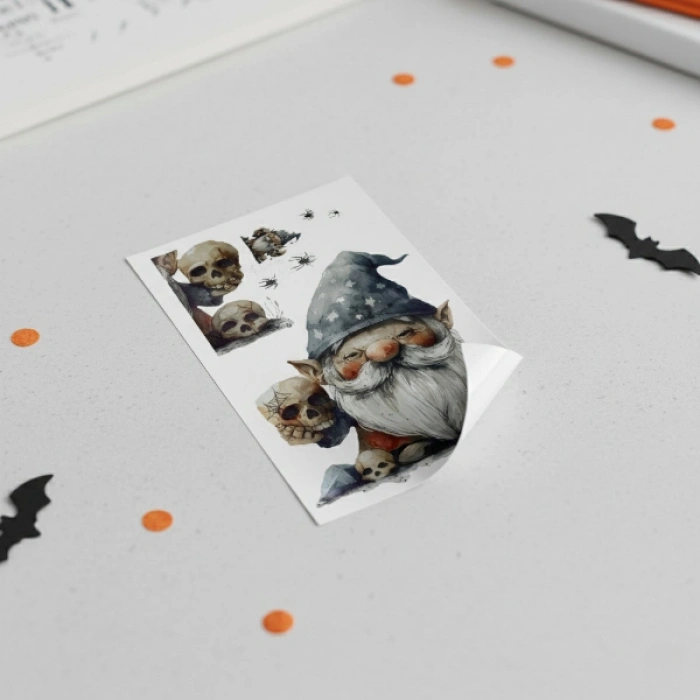 Gotik Cüce ve Kafatası Halloween Duvar Sticker Seti