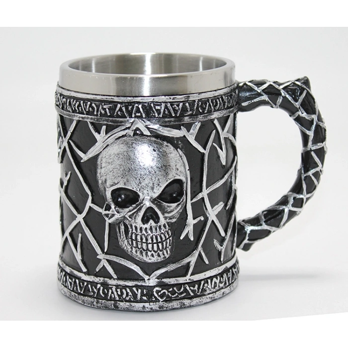 Gotik Kurukafa 3D Kabartmalı Paslanmaz Çelik Kupa Bardak Liv580