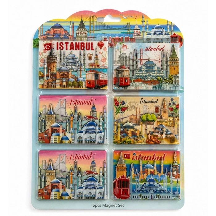 İstanbul Temalı Ahşap Buzdolapı Süsü Magnet 6Lı Set Alk5808