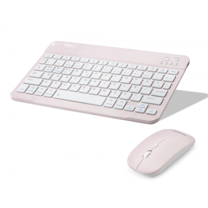 Kablosuz Bluetooth Smart Klavye Mouse Seti Şarjlı 1600 Dpi Pembe HDX2508P