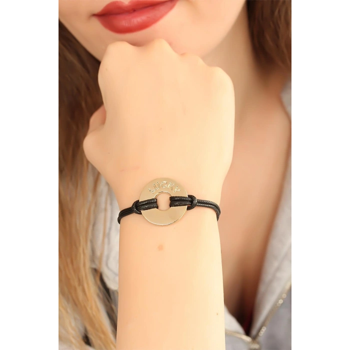 LUCKY (Şanslı) Siyah Deri İpli Unisex Mood Bileklik TJ-BB1982