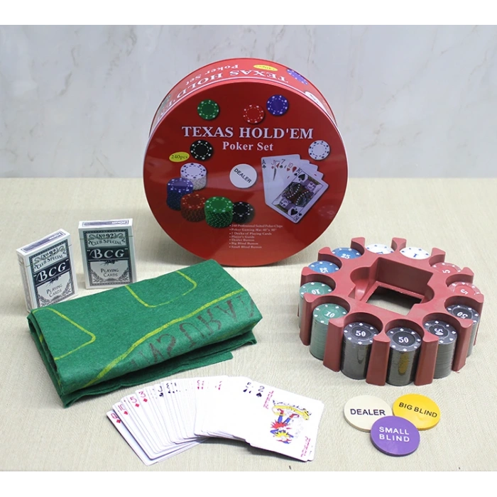 Metal Kutulu 240 Chip Ve 2 Adet İskambil  Kağit Setine Sahip Poker Oyunu Alk3539