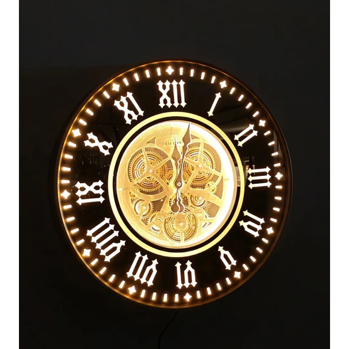 Özel Tasarım Metal Çarklı Ledli Duvar Saati Alk5122
