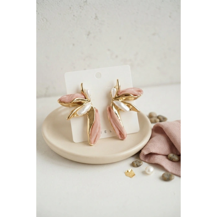 Pembe Renk Lotus Yaprak Model Kadın Küpe TJ-BKP11995