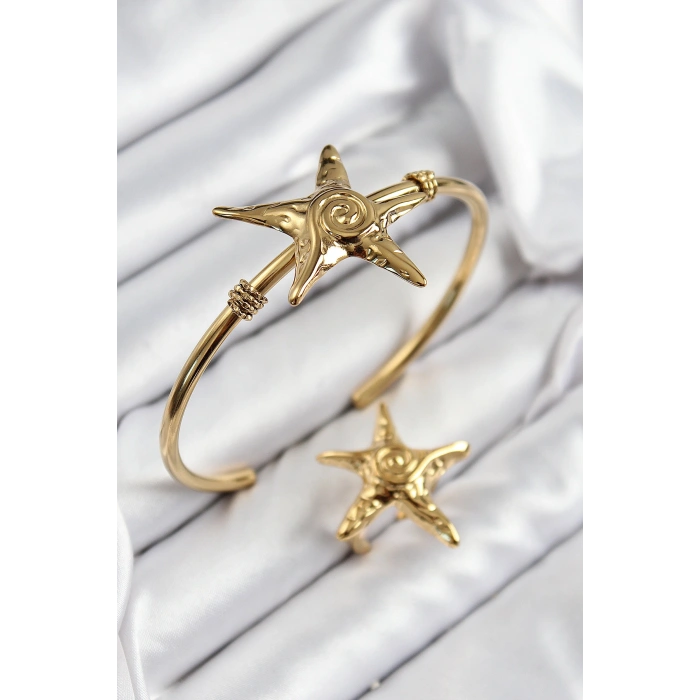 Pirinç Deniz Yıldızı Model Gold Renk Bileklik Yüzük Set TJ-BB7600