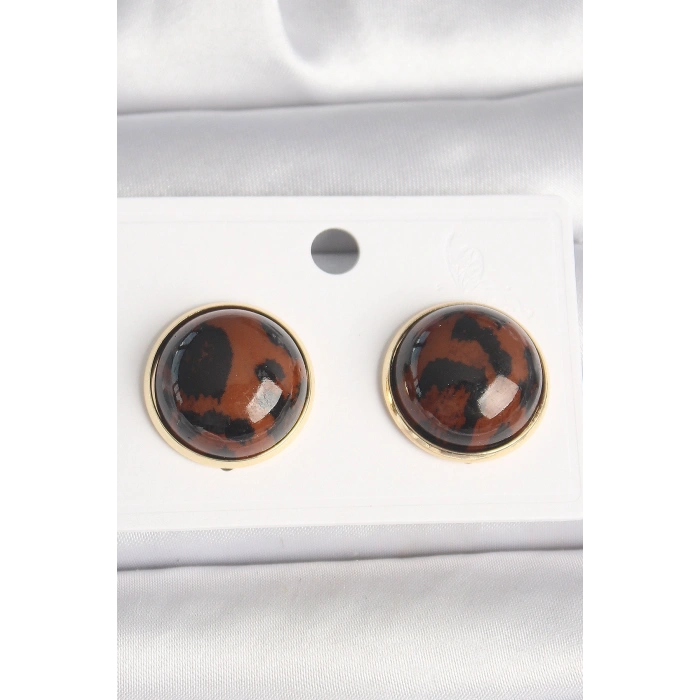 Pirinç Gold Renk 3D Daire Leopar Model Kadın Küpe TJ-BKP10347