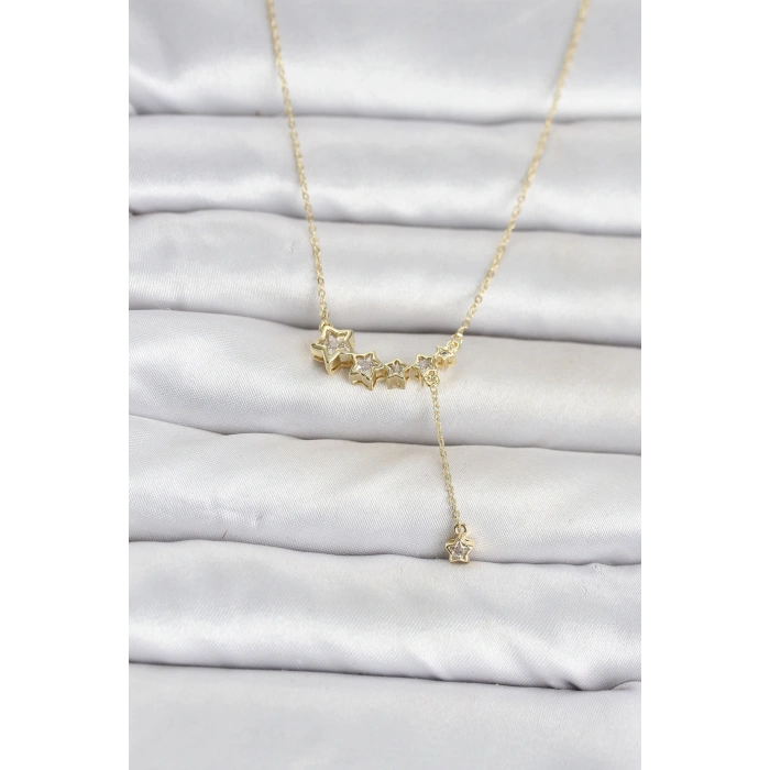 Pirinç Gold Renk Minimal Sallantılı Yıldız Model Kadın Kolye TJ-BKO11122