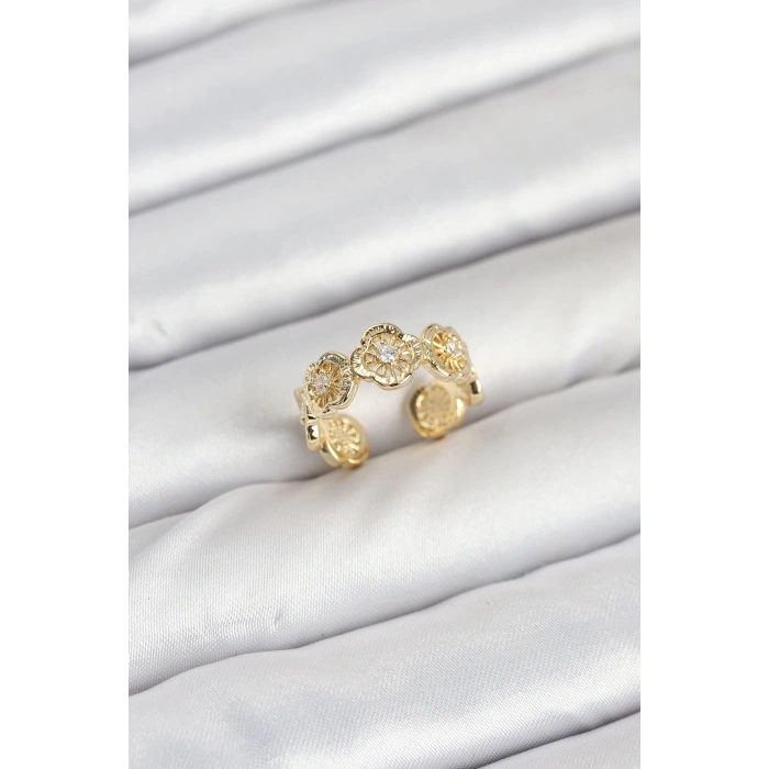 Pirinç Gold Renk Yonca Model Kadın Yüzük TJ-BYK3894