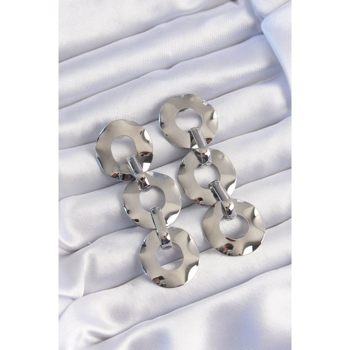 Pirinç Gümüş Renk Oval Ayna Model Sallantılı Küpe TJ-BKP9251