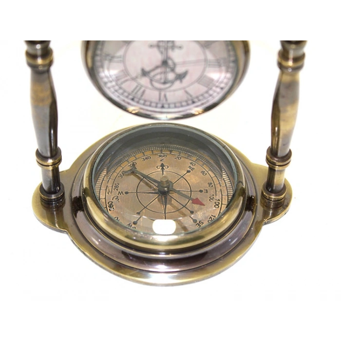 Pirinç Masa Üstü Pusulalı Saat 15224