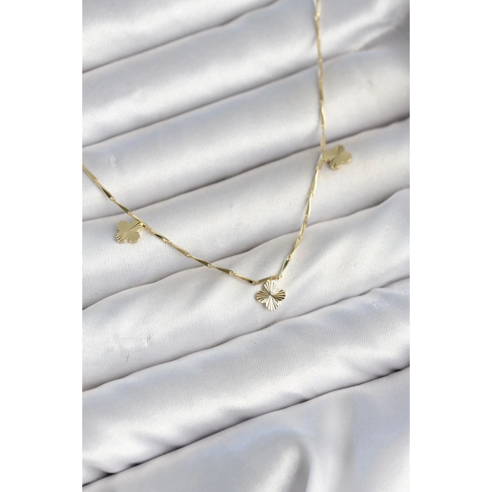 Pirinç Minimal Gold Renk Yonca Model Kadın Kolye TJ-BKO11148