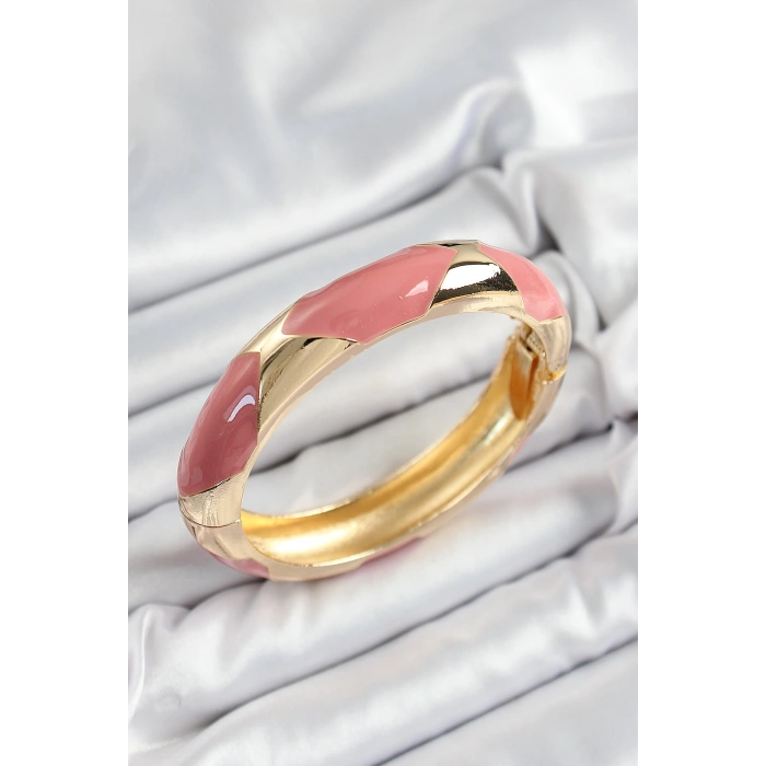 Pirinç Pembe Mineli Baklava Model Gold Renk Kadın Kelepçe TJ-BB7329