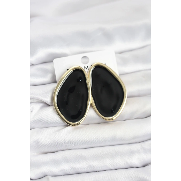 Pirinç Siyah Mineli Damla Model Vintage Plaka Kadın Küpe TJ-BKP11596