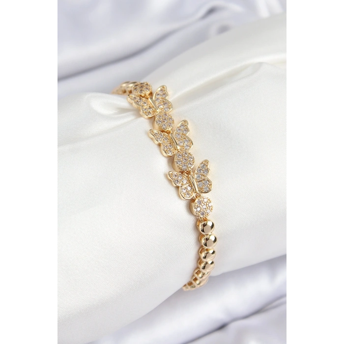 Pirinç Zirkon Taşlı Model Gold Renk Kadın Bileklik TJ-BB7541