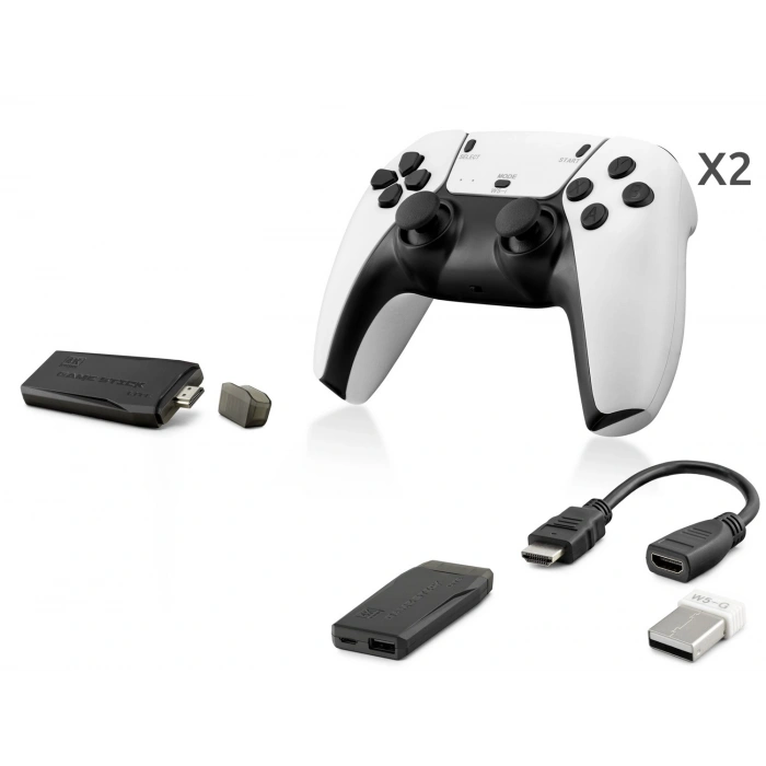 Retro Oyun Stick Hdmi Çift Gamepad Seti 2.4G Kablosuz - Beyaz HD331