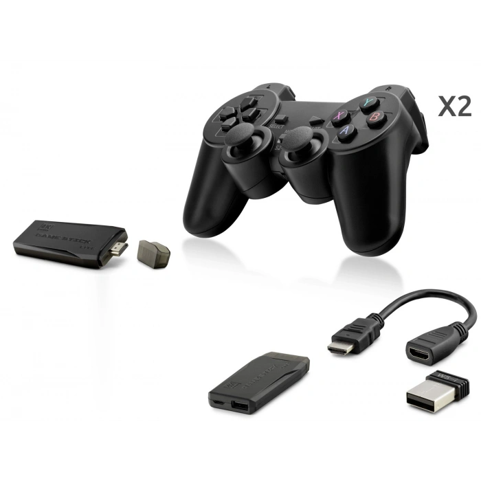 Retro Oyun Stick Hdmi Çift Gamepad Seti 2.4G Kablosuz - Siyah HD327