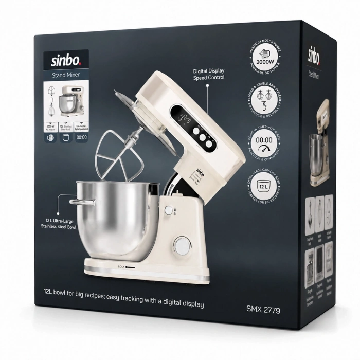 Sinbo Standlı Mikser ve Blender Seti - 12 Litre Hazne - 8 Kademeli Hız Ayarı