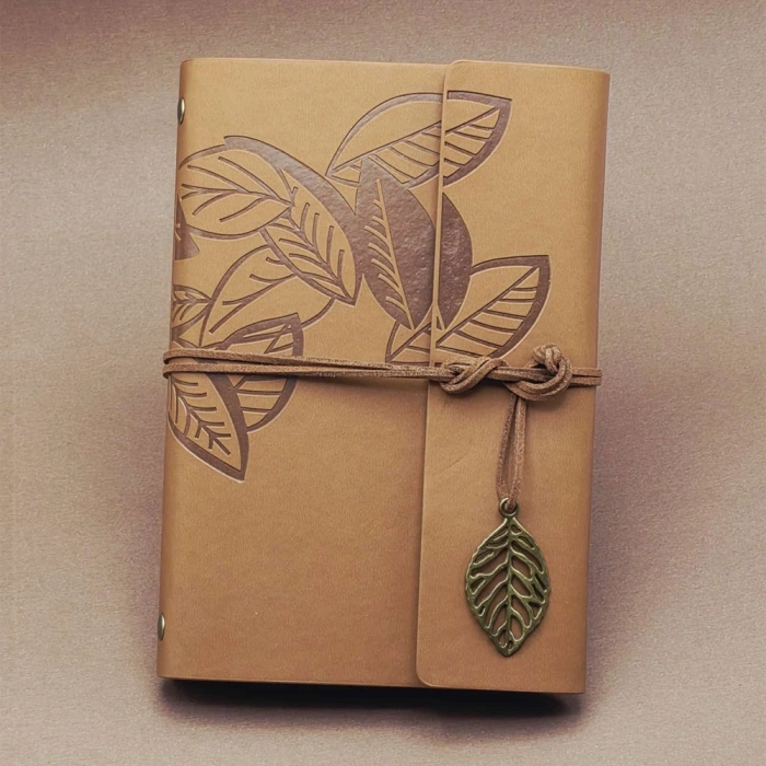 Siyah Yapraklı Deri Defter Ve Kalem Seti