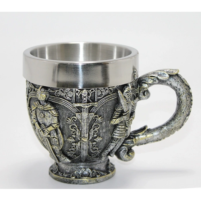 Şövalye Kabartmalı 3D Paslanmaz Çelik Kupa Bardak Liv477