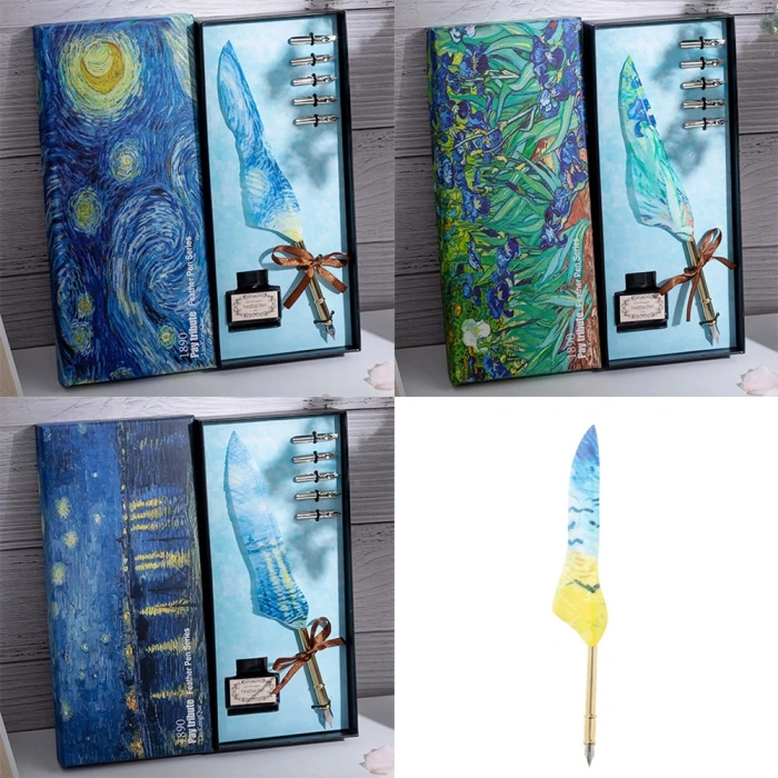 Vang Gogh Temalı Tüylü Divit Kalem Seti