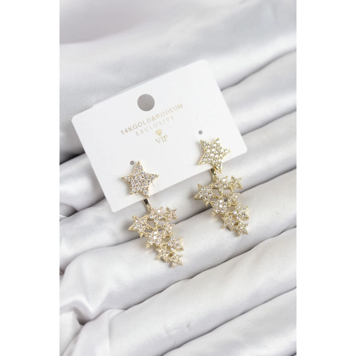 Yıldız Model Gold Renk Zirkon Taşlı Küpe TJ-BKP11891
