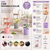 1000 ml Cam Matara Kupa Bardak - Bambu Kapaklı - Silikon Kılıflı - Çelik Pipetli