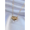 316L Çelik Gold Renk Lotus Model Zirkon Taşlı Kadın Kolye TJ-BKO7578