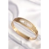316L Çelik Gold Renk Zirkon Taşlı Kadın Kelepçe Bilezik TJ-BB6022