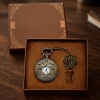Geometrik Oymalı Tasarım - Köstekli Zincirli Cep Saati - Vintage Bronz