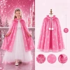 Kar Tanesi Desenli Pembe Elsa Pelerini - Astarlı Frozen Pelerini 85 cm