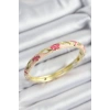Mineli Pirinç Pembe Çiçek Motifli Gold Renk Kadın Kelepçe - TJ-BB7372