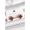 Pirinç Gold Renk Bordo Yonca Model Kadın Küpe TJ-BKP10360