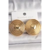Pirinç Gold Renk Kalp İşlemeli Daire Plaka Model Kadın Küpe TJ-BKP10155