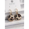 Pirinç Gold Renk Leopar Desenli Daire Model Kadın Küpe TJ-BKP9878