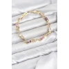 Pirinç Gold Renk Pembe ve Mor Zirkon Taşlı Çiçek Model Kadın Bileklik TJ-BB8585