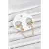 Pirinç Gold Renk Yılan Model Zincir Bağlantılı Ear Cuff Küpe Seti TJ-BKP11532