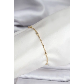 14K Gold Renk Kaplama Topçuklu Model CM Kadın Bileklik TJ-BB8138