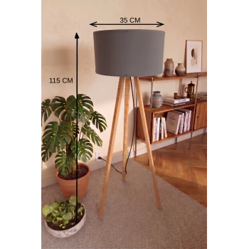 3 Ayaklı Tripod Lambader Antrasit Gri Kumaş Başlık