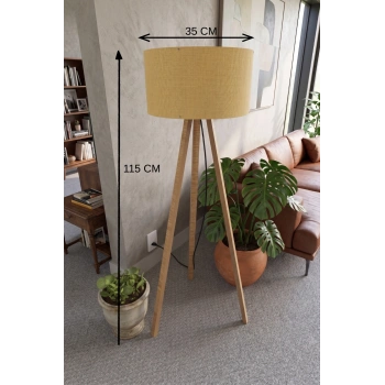 3 Ayaklı Tripod Lambader Hardal Kumaş Başlık