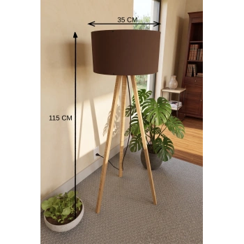 3 Ayaklı Tripod Lambader Kahverengi Kumaş Başlık