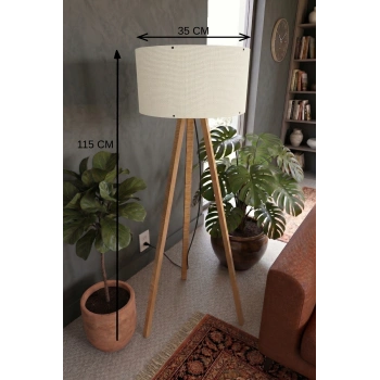 3 Ayaklı Tripod Lambader Krem Kumaş Başlık