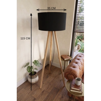 3 Ayaklı Tripod Lambader Siyah Kumaş Başlık