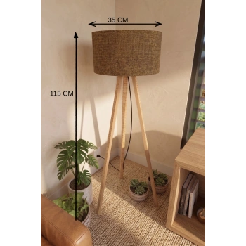 3 Ayaklı Tripod Lambader Tütün Kahve Kumaş Başlık