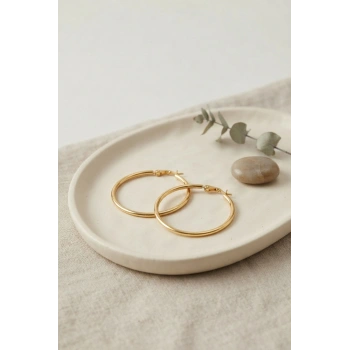 316L Çelik Gold Renk 36 mm Halka Küpe TJ-BKP12007