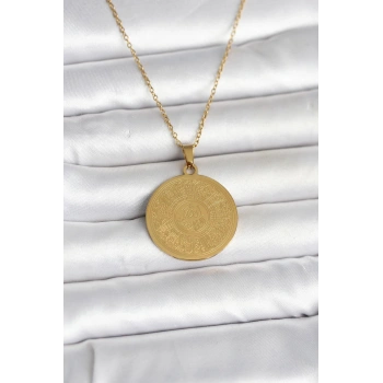 316L Çelik Gold Renk Ayetel Kürsi Yazılı Kolye TJ-BKO11059